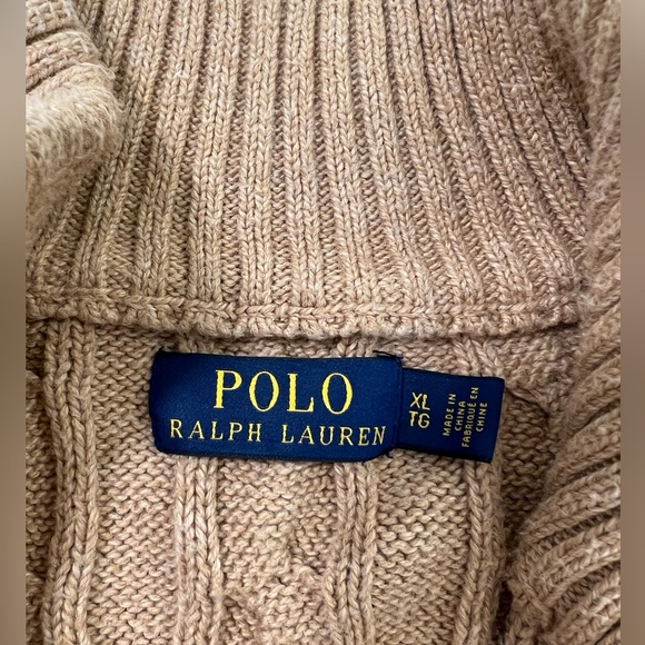 Polo Ralph Lauren Cable Knit Cotton Quarter Zip Sweater Tan Size XL - Picture 10 of 11